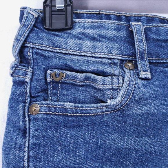 True Religion Jennie Curvy High Rise Shorts Denim Jean Distressed Blue Size 27 - Picture 7 of 15